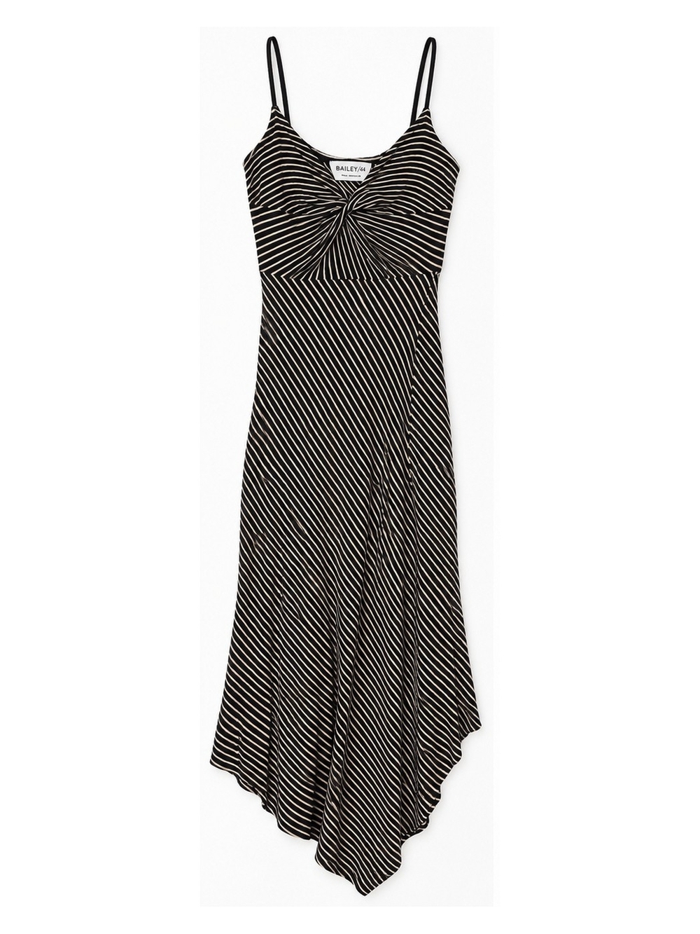 Bailey 44 Black Ivory Striped Twist Front Asymmetrical Dress Size S